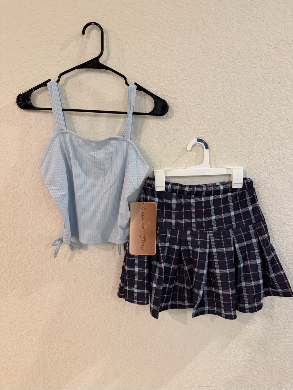 Casual Blue Ribbed Crop Tank & Navy Plaid Skirt Set - Coachella Days